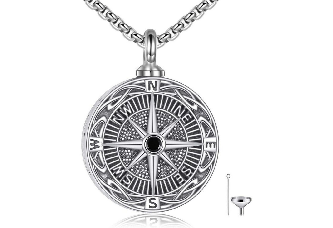LuxusKollektion Kette und Anhänger Set Urnenkette Asche Sterling Silber 3D Bar Damen Herren Kompass von LuxusKollektion