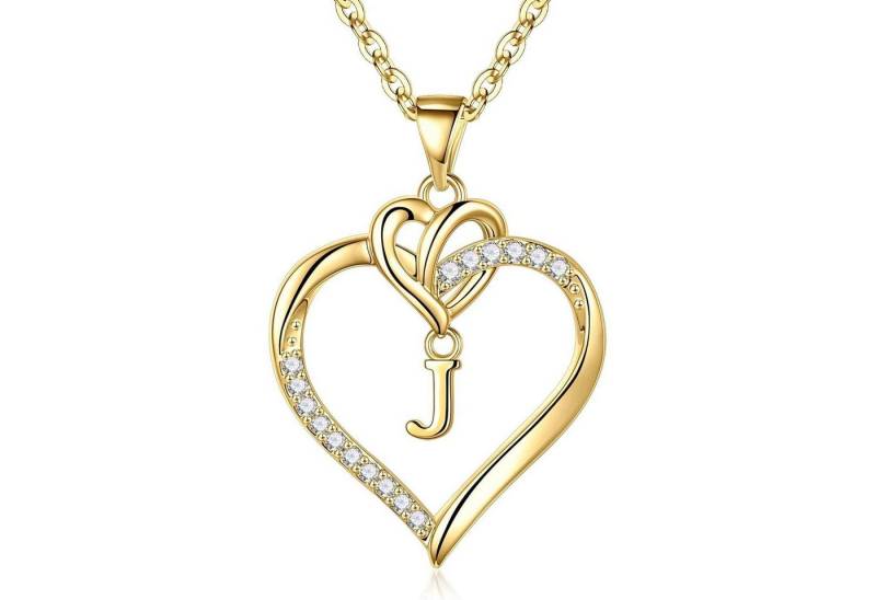LuxusKollektion Kette und Anhänger Set Valentinstag Geschenke Frauen Herz Kette Zirkonia Initialen Gold von LuxusKollektion