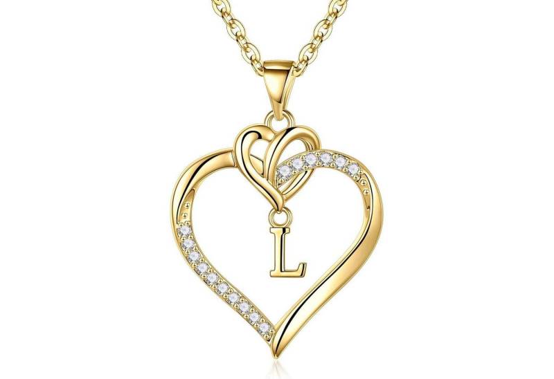 LuxusKollektion Kette und Anhänger Set Valentinstag Geschenke Frauen Kette Herz 14K Gold Vergoldet Zirkonia von LuxusKollektion