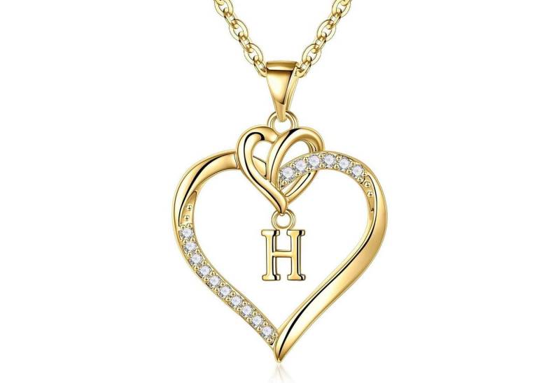 LuxusKollektion Kette und Anhänger Set Valentinstag Geschenke Frauen Kette Herz Damen Halskette Gold Zirkonia von LuxusKollektion