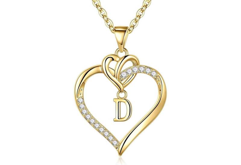 LuxusKollektion Kette und Anhänger Set Valentinstag Geschenke Herz Damen Halskette 14K Gold Zirkonia von LuxusKollektion