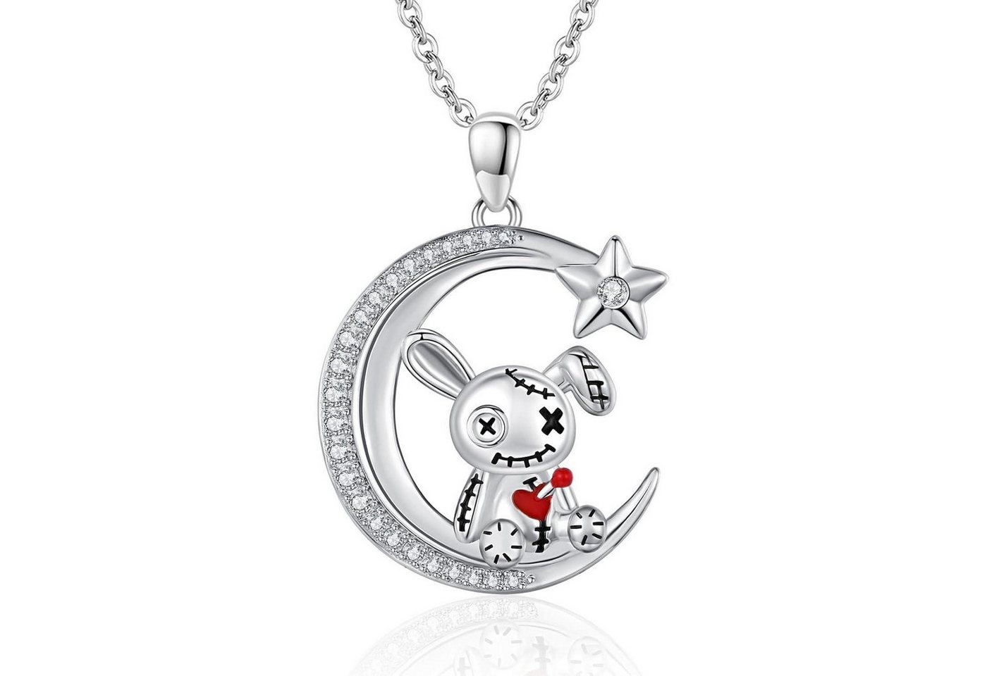 LuxusKollektion Kette und Anhänger Set Voodoo Puppe Halskette 925 Sterling Silber Gothic Halbmond Kaninchen von LuxusKollektion