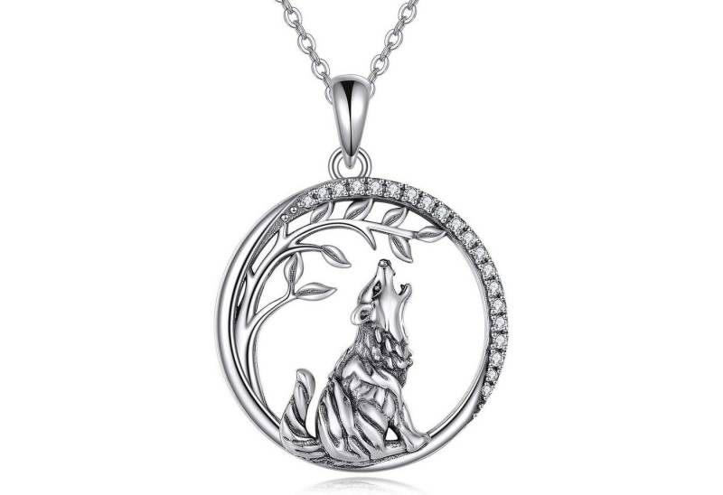 LuxusKollektion Kette und Anhänger Set Wolf Anhänger Kette Damen 925 Silber Halskette Lebensbaum Schmuck von LuxusKollektion