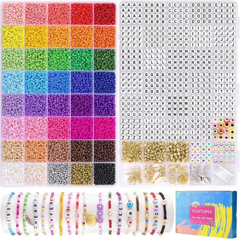 LuxusKollektion Ketten und Armband Set 3mm Perlen Armbänder 40 Farben Auffädeln mit Buchstabenperlen von LuxusKollektion