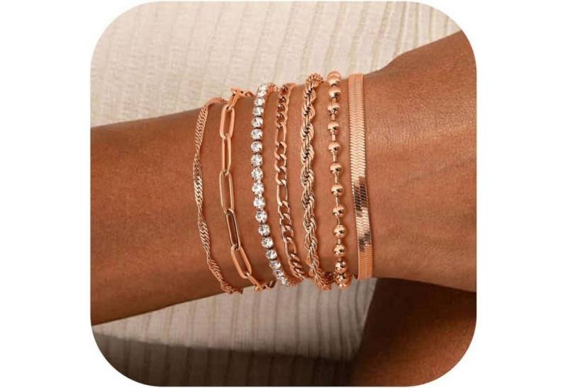 LuxusKollektion Ketten und Armband Set 7Pcs Damen Armband Set 14 Karat Vergoldet Verstellbar CZ Modeschmuck von LuxusKollektion