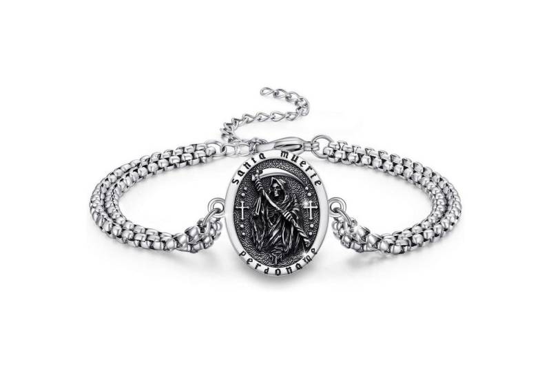 LuxusKollektion Ketten und Armband Set 925 Sterling Silber Santa Muerte Totenkopf Armband Verstellbar von LuxusKollektion