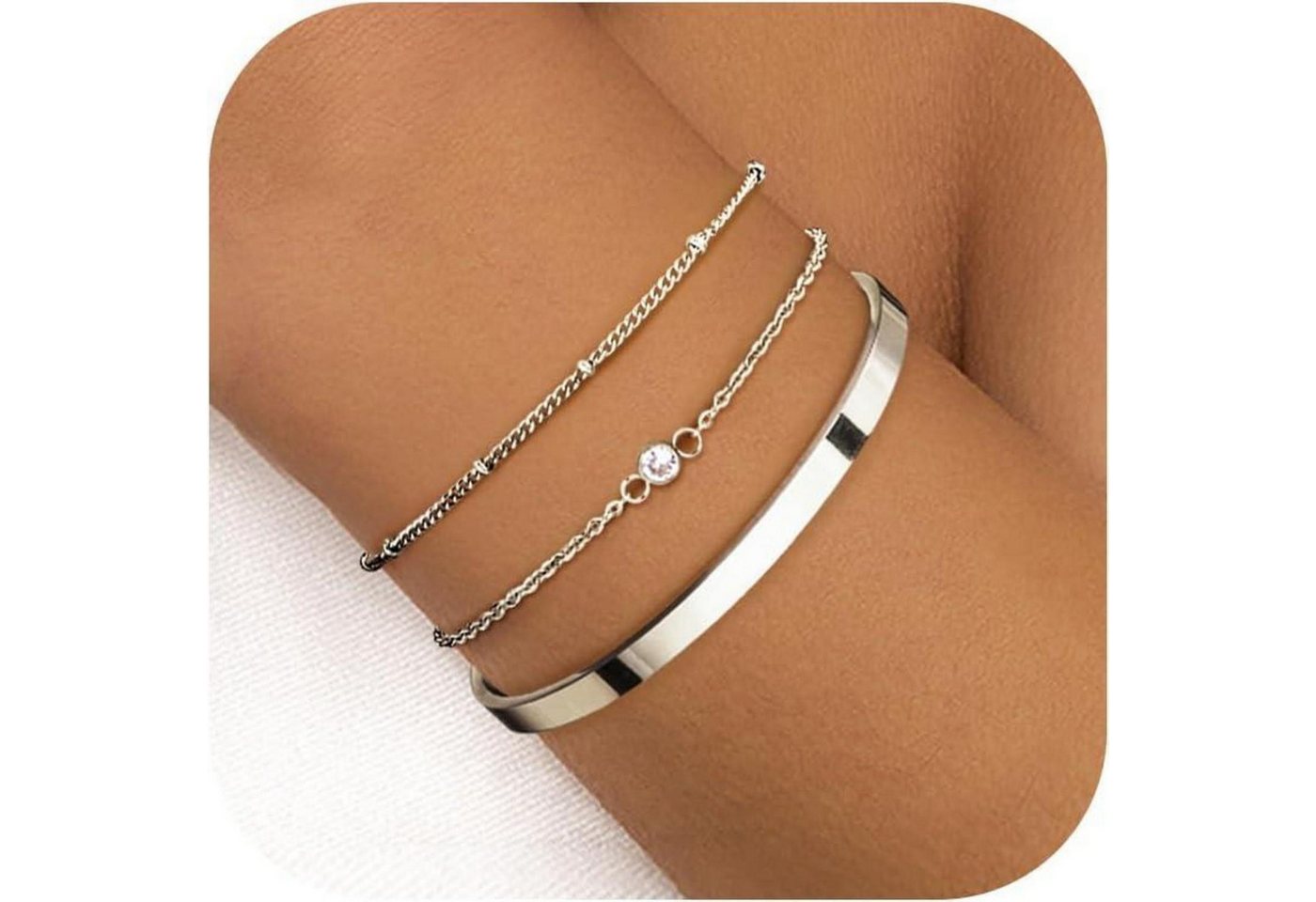 LuxusKollektion Ketten und Armband Set Armband Damen 14 Karat Gold Edelstahl Stil A Silber 3 Stück Zirkon von LuxusKollektion