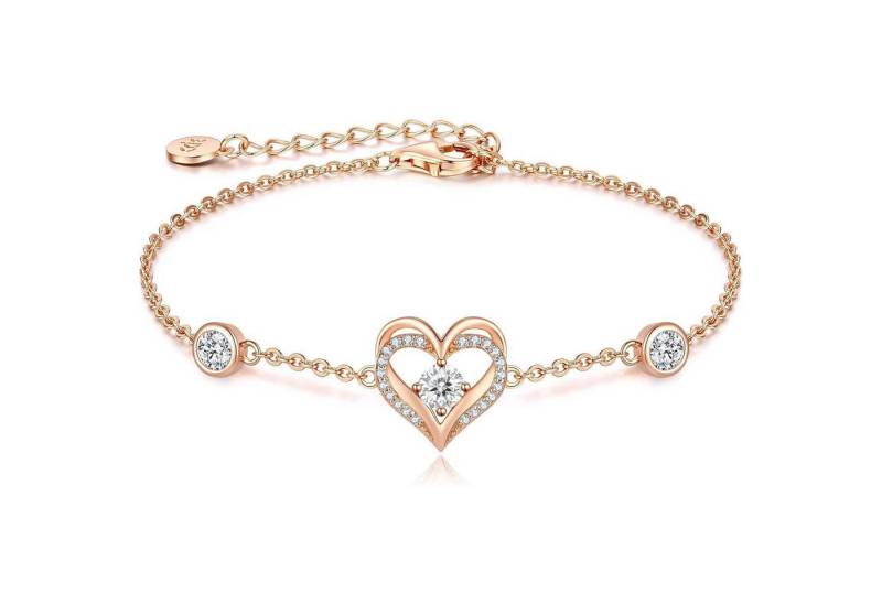 LuxusKollektion Ketten und Armband Set Armband Damen 925 Herz Rosegold Mini April Sterling Silber von LuxusKollektion