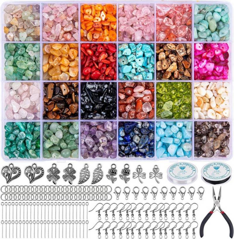 LuxusKollektion Ketten und Armband Set DIY Schmuck Selber Machen Set mit 24 Farben Edelsteinperlen von LuxusKollektion