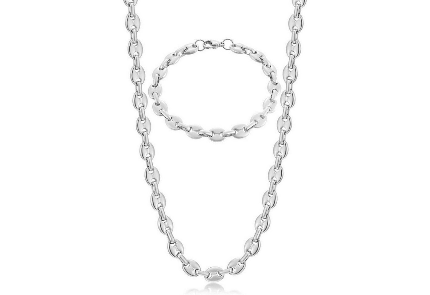 LuxusKollektion Ketten und Armband Set Halskette Herren Edelstahl 11mm Silber Kaffeebohne 6mm 51.0 Zentimeter von LuxusKollektion