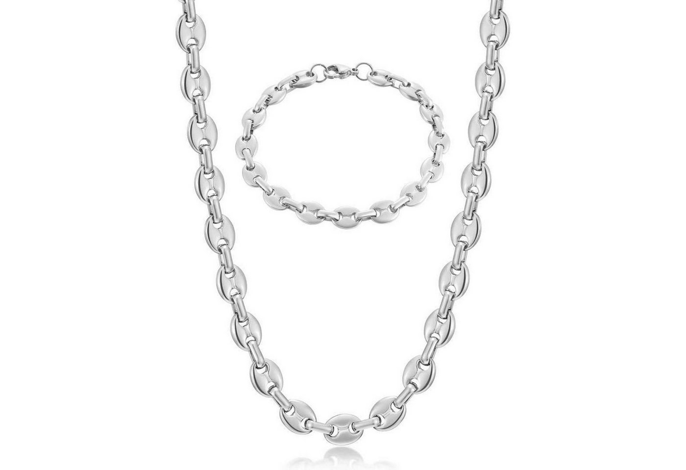 LuxusKollektion Ketten und Armband Set Halskette Herren Edelstahl 11mm Silber Kaffeebohne 9mm 51.0 Zentimeter von LuxusKollektion