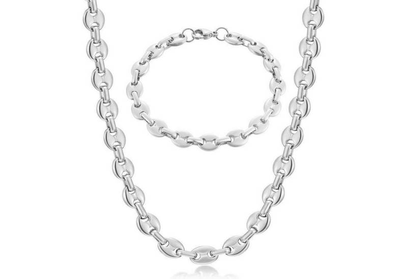 LuxusKollektion Ketten und Armband Set Halskette Herren Edelstahl Kaffeebohne Armband Hip Hop Silber 11mm von LuxusKollektion