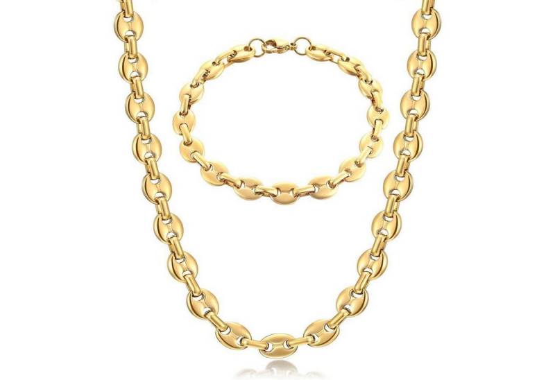 LuxusKollektion Ketten und Armband Set Halskette Herren Edelstahl Kaffeebohne Armband Set Silber Gold Schwarz von LuxusKollektion