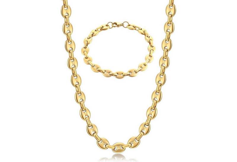 LuxusKollektion Ketten und Armband Set Halskette Herren Edelstahl Kaffeebohne Armband Set Silber Gold Schwarz von LuxusKollektion