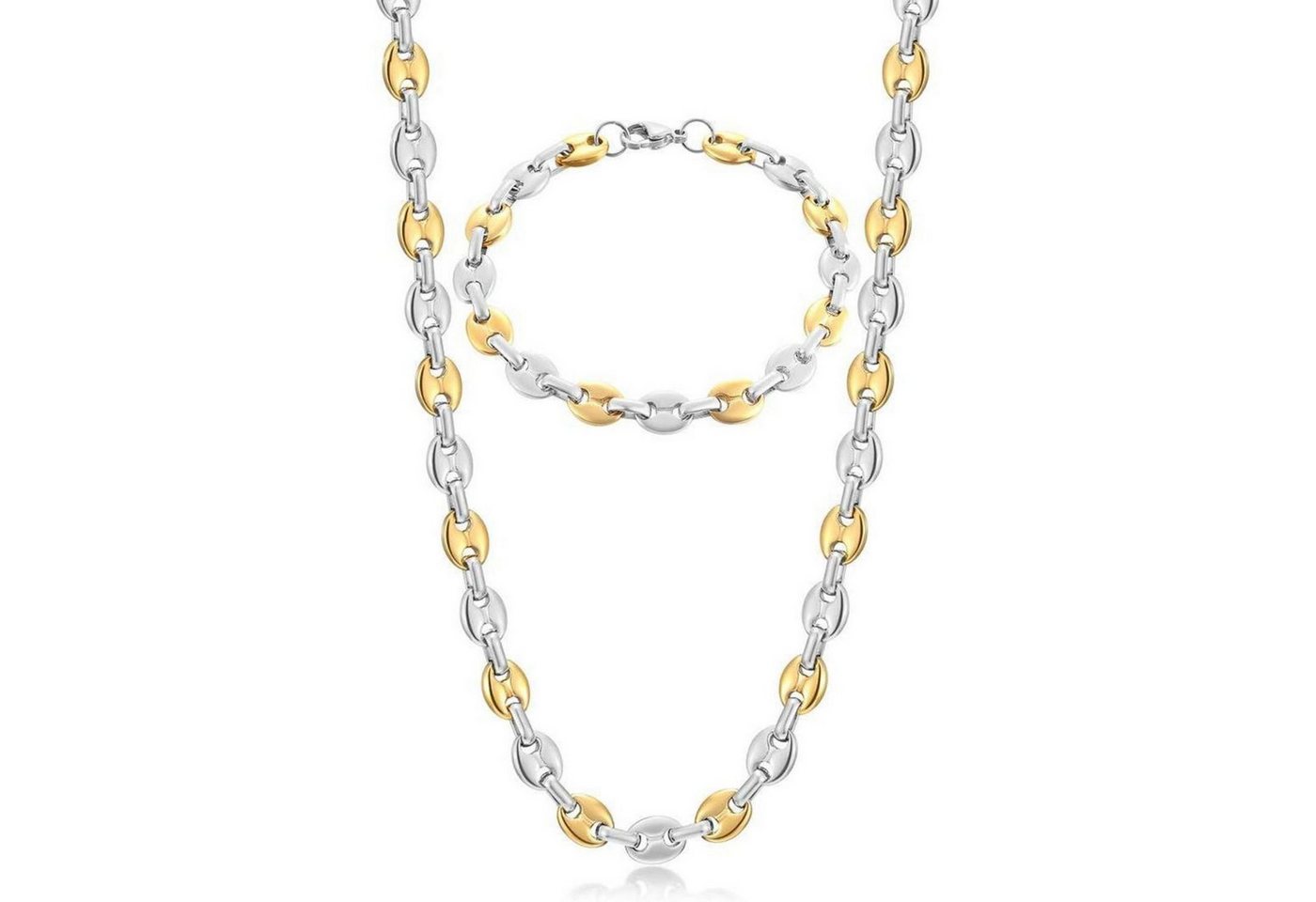 LuxusKollektion Ketten und Armband Set Halskette Herren Edelstahl Silber Gold Kaffeebohne 6mm 51.0 Zentimeter von LuxusKollektion