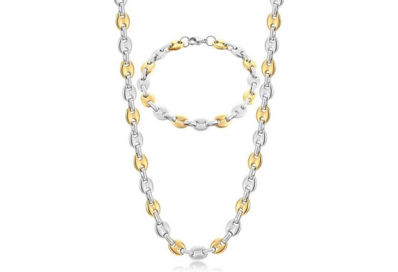 LuxusKollektion Ketten und Armband Set Halskette Herren Edelstahl Silber Gold Kaffeebohne 6mm 61.0 Zentimeter von LuxusKollektion