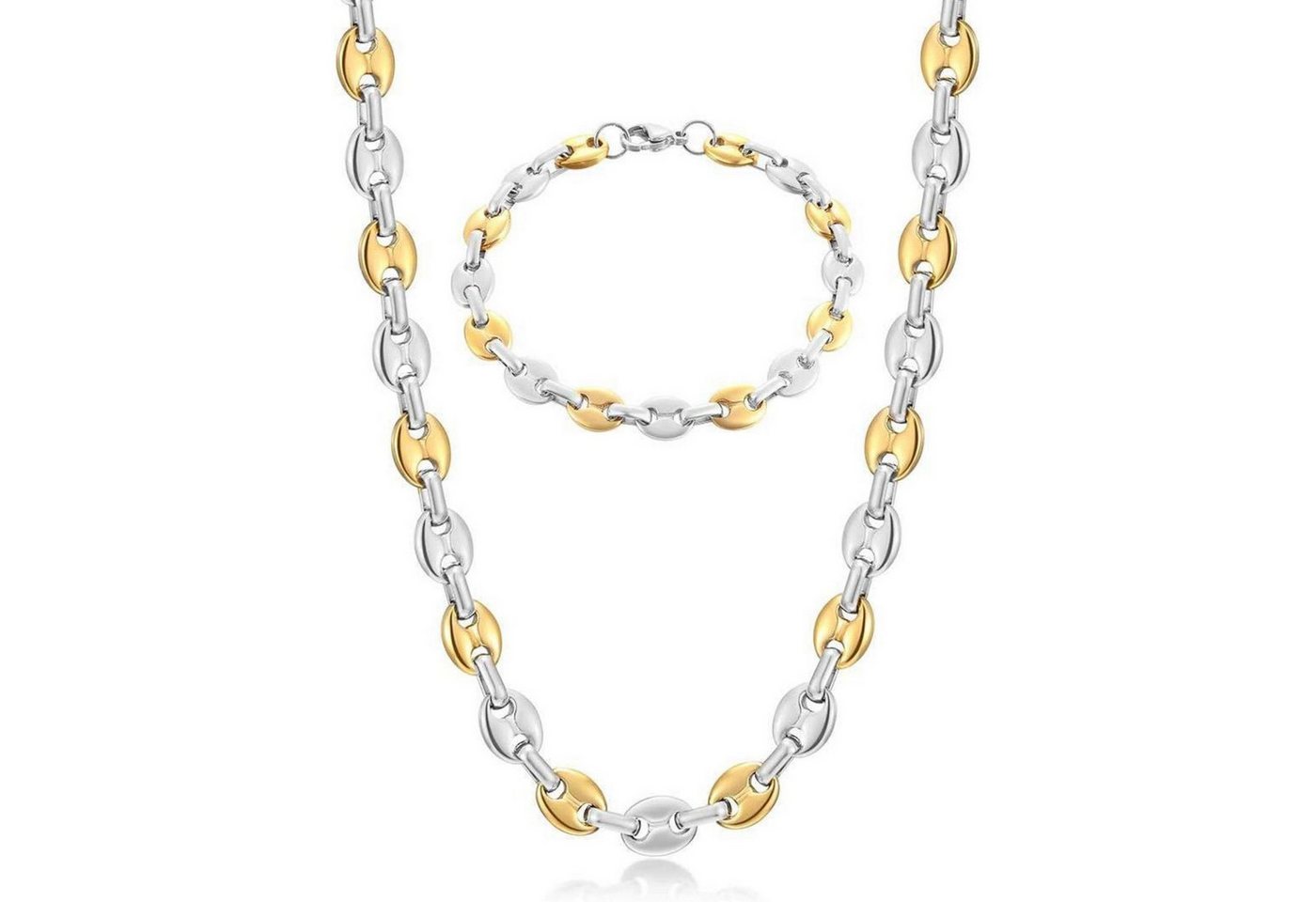 LuxusKollektion Ketten und Armband Set Halskette Herren Edelstahl Silber Gold Kaffeebohne 9mm 61.0 Zentimeter von LuxusKollektion