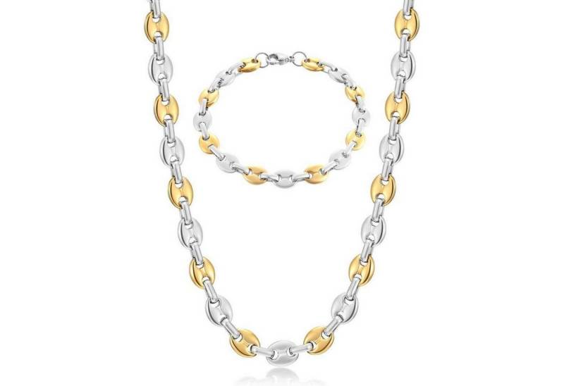 LuxusKollektion Ketten und Armband Set Halskette Herren Edelstahl Silber Gold Kaffeebohne 9mm 61.0 Zentimeter von LuxusKollektion
