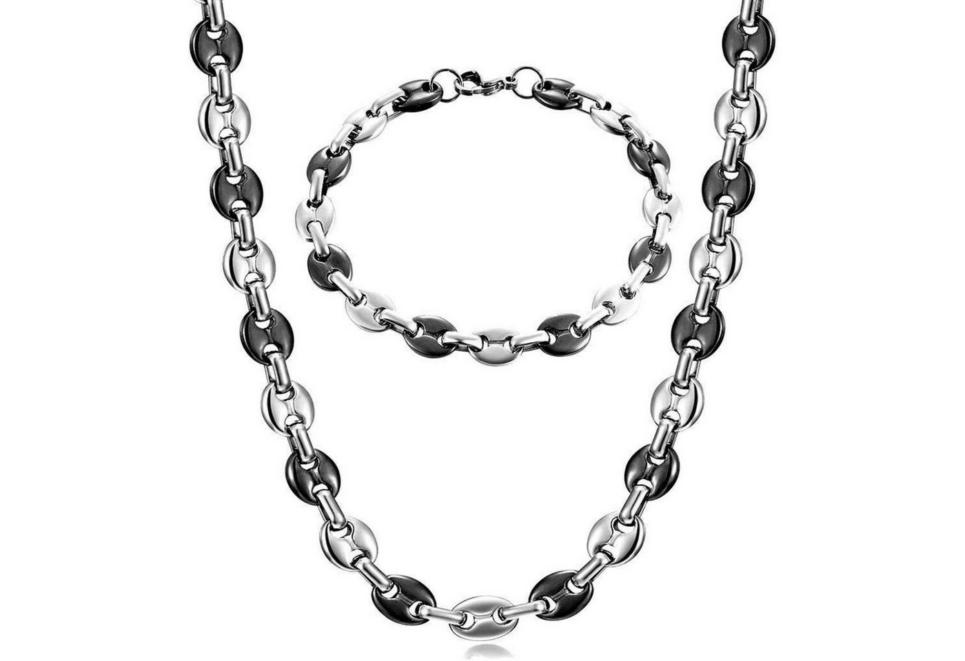 LuxusKollektion Ketten und Armband Set Halskette Herren Silber Schwarz Kaffeebohne 11mm 61.0 Zentimeter von LuxusKollektion