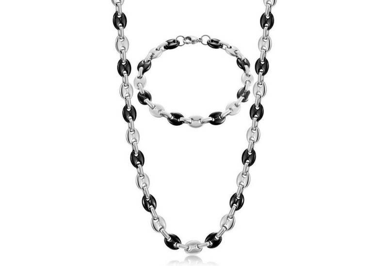 LuxusKollektion Ketten und Armband Set Halskette Herren Silber Schwarz Kaffeebohne 6mm 61.0 Zentimeter von LuxusKollektion