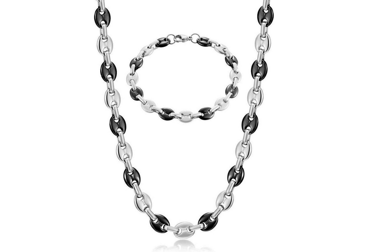 LuxusKollektion Ketten und Armband Set Halskette Herren Silber Schwarz Kaffeebohne 9mm 61.0 Zentimeter von LuxusKollektion