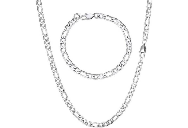 LuxusKollektion Ketten und Armband Set Herren Silber Edelstahl Panzerkette Figaro-Halskette 9mm 61cm von LuxusKollektion