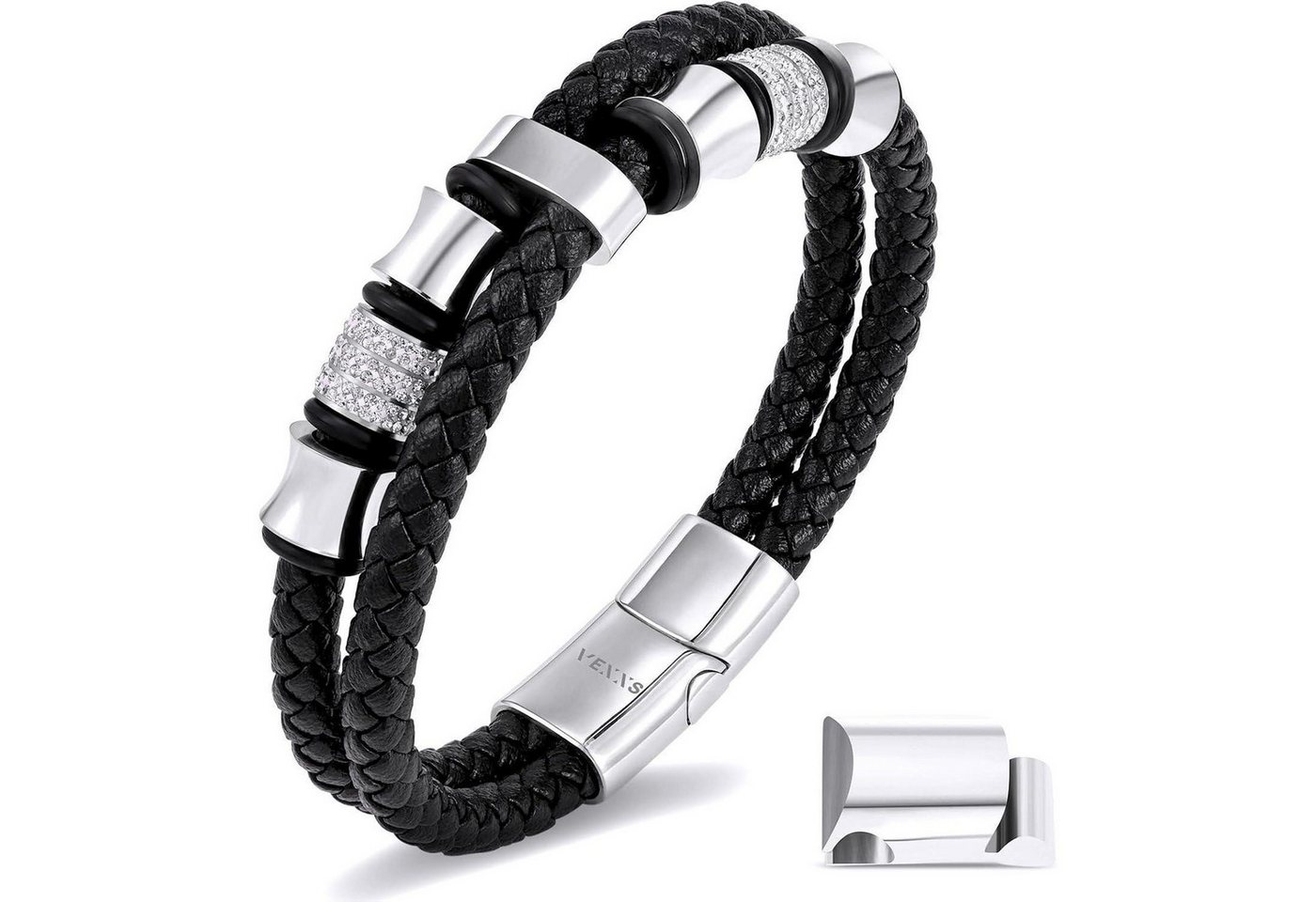 LuxusKollektion Ketten und Armband Set Lederarmband Herren Braun Schwarz Zirkonia-Silber 21.59 Zentimeter von LuxusKollektion