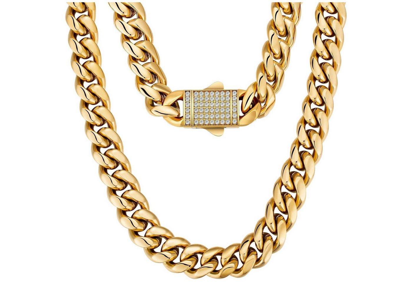 LuxusKollektion Ketten und Armband Set Panzerkette Herren 12mm Gold Cuban Link Chain Edelstahl Hip Hop Kette von LuxusKollektion