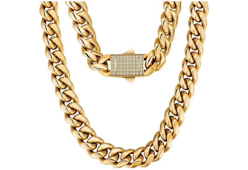 LuxusKollektion Ketten und Armband Set Panzerkette Herren 12mm Gold Cuban Link Chain Edelstahl Hip Hop Kette von LuxusKollektion