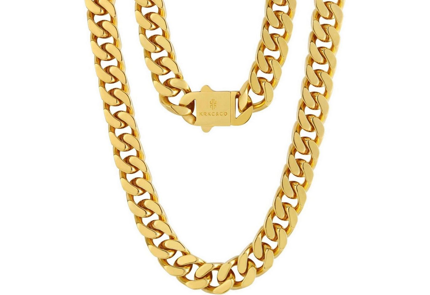 LuxusKollektion Ketten und Armband Set Panzerkette Herren 14mm Gold Cuban Link Chain Edelstahl Gliederkette von LuxusKollektion