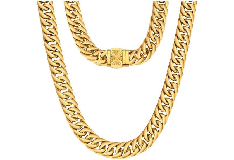 LuxusKollektion Ketten und Armband Set Panzerkette Herren 8-14mm Edelstahl Cuban Link Chain Gold Silber Hip von LuxusKollektion