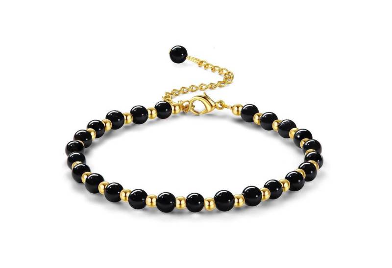 LuxusKollektion Ketten und Armband Set Perlen Armband Damen Naturstein 5MM Edelstahl Verstellbar Schwarz von LuxusKollektion