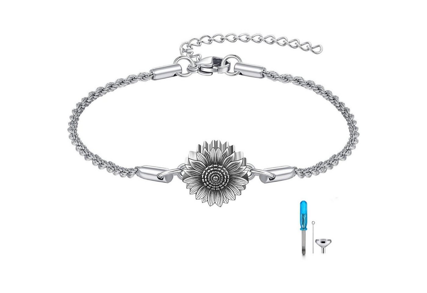 LuxusKollektion Ketten und Armband Set Urnen Armband für Asche Sterling Silber Kremation Sonnenblume Keepsake von LuxusKollektion