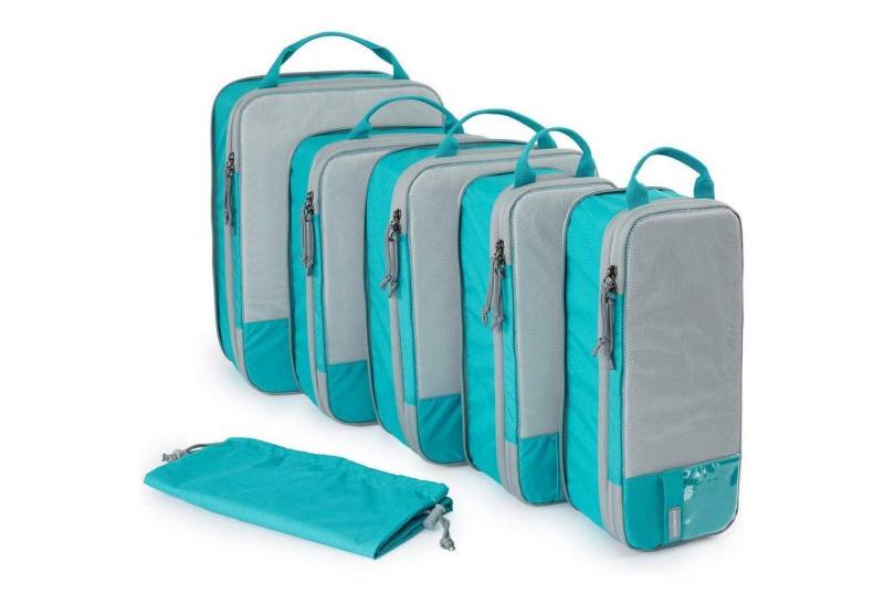 LuxusKollektion Kofferorganizer Kofferorganizer Packwürfel Kompression 6 Stück 05-cyan 6 Stück von LuxusKollektion