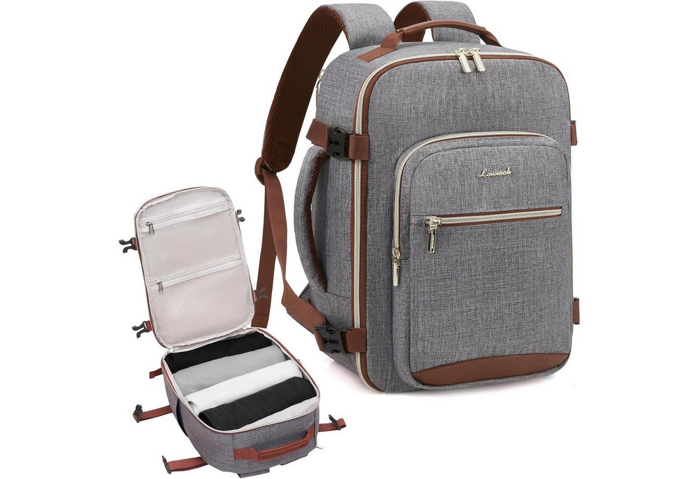 LuxusKollektion Kofferrucksack Handgepäck Rucksack Reiserucksack Flugzeug Dunkelgrau+braun 45x36x20cm von LuxusKollektion