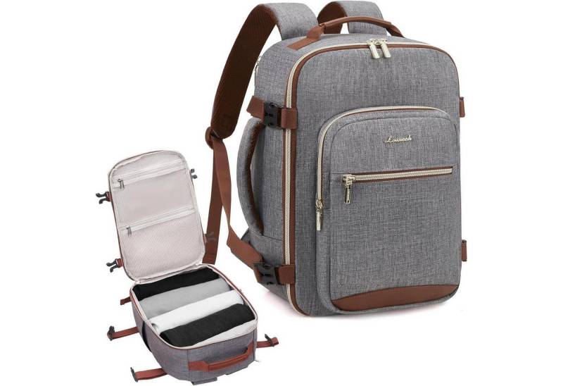 LuxusKollektion Kofferrucksack Handgepäck Rucksack Reiserucksack Flugzeug Dunkelgrau+braun 45x36x20cm von LuxusKollektion