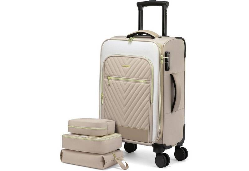 LuxusKollektion Kofferrucksack Koffer Handgepäck 17Zoll Laptop Weichschale 20 zoll-Koffer Beige Khaki von LuxusKollektion