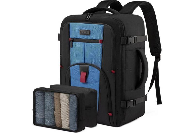 LuxusKollektion Kofferrucksack Rucksack Handgepäck Herren Laptopfach Schwarz-blau L (45 x 32 x 20 cm) von LuxusKollektion