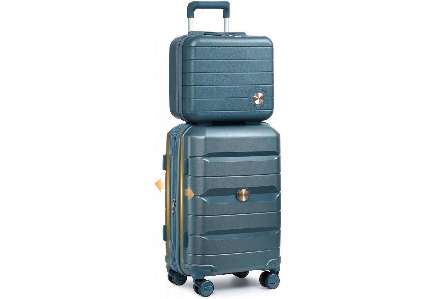 LuxusKollektion Kofferset Hartschalen Koffer PP Spinner Rollen Blau 55cm Handgepäck Erweiterbar von LuxusKollektion