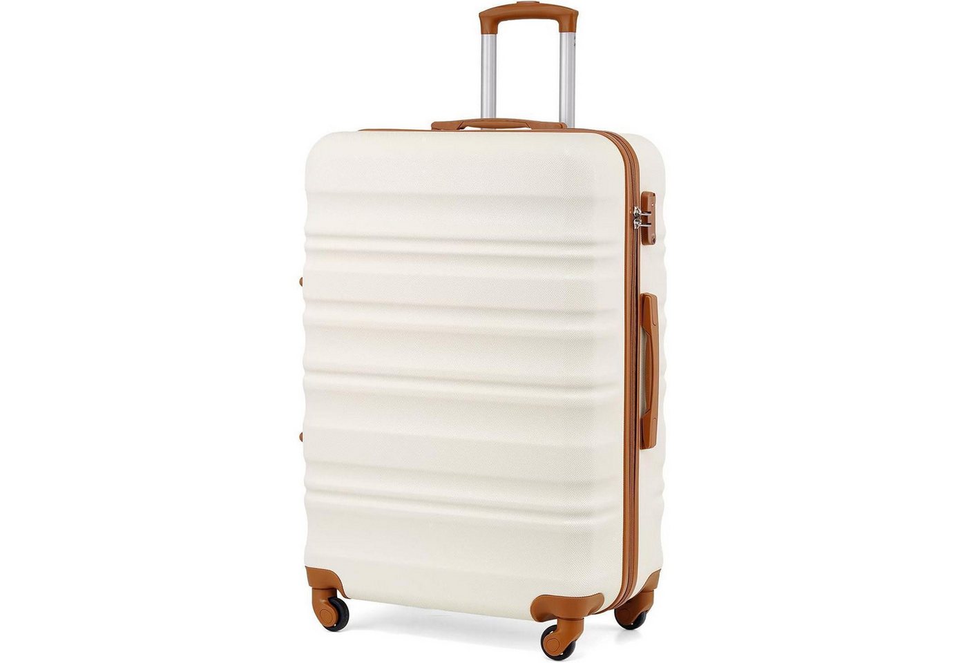 LuxusKollektion Kofferset Hartschalen Koffer Trolley TSA Schloss 4 Großer Koffer Weiß Braun von LuxusKollektion