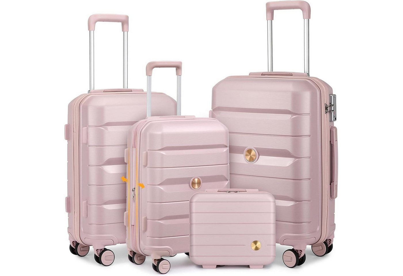 LuxusKollektion Kofferset Hartschalenkoffer Handgepäck 100PP Rosa Kofferset 4tlg M Erweiterbar von LuxusKollektion