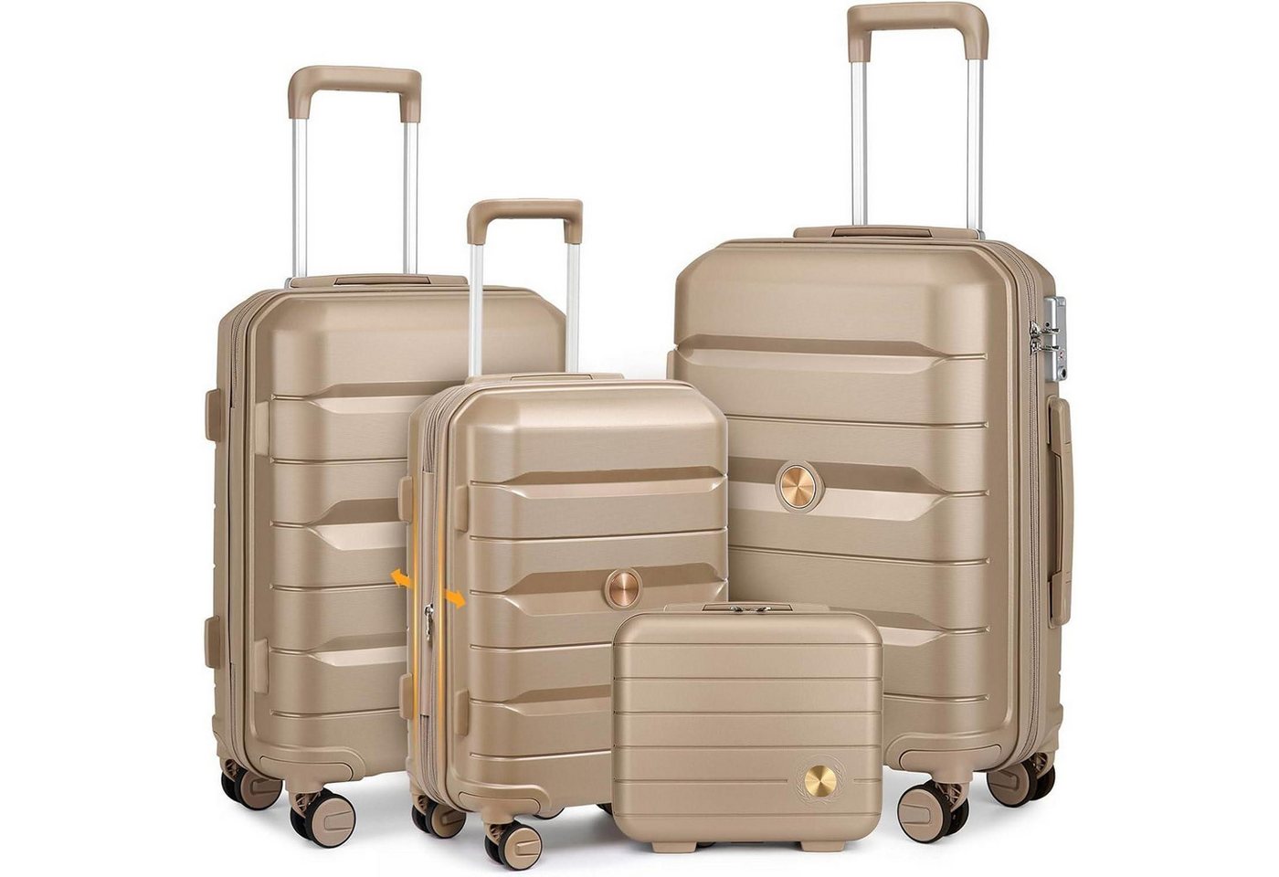 LuxusKollektion Kofferset Hartschalenkoffer Rollkoffer Gold Kofferset 4tlg (M Erweiterbar) von LuxusKollektion