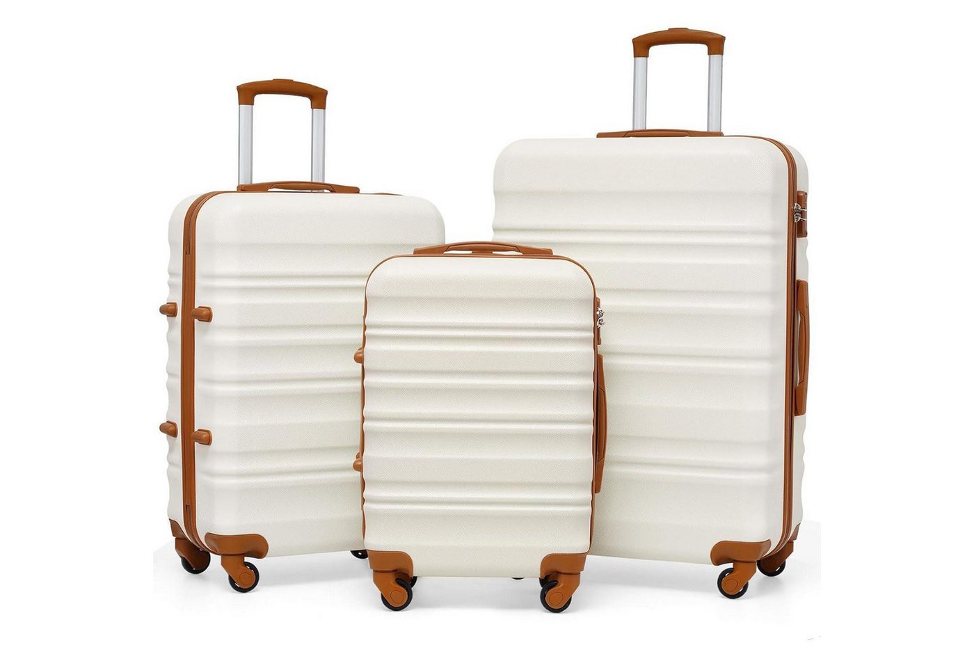 LuxusKollektion Kofferset Hartschalenkoffer Rollkoffer TSA Schloss 4 Koffer-Set Weiß Braun von LuxusKollektion