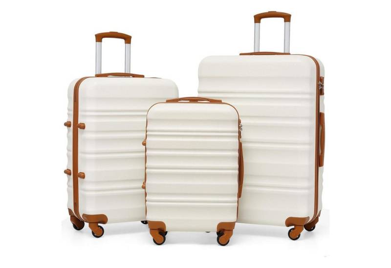 LuxusKollektion Kofferset Hartschalenkoffer Rollkoffer TSA Schloss 4 Koffer-Set Weiß Braun von LuxusKollektion