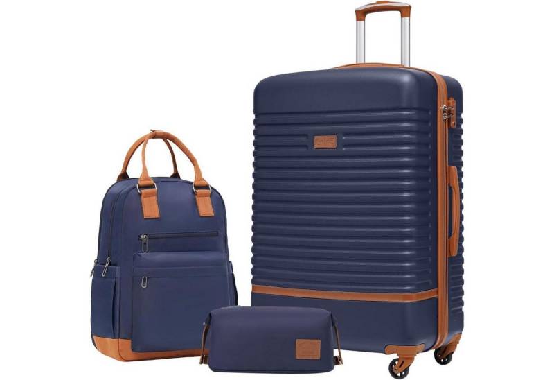 LuxusKollektion Kofferset Koffer ABS Hartschale 4 Rollen TSA Großer Koffer-Set 3tlg Blau Braun von LuxusKollektion