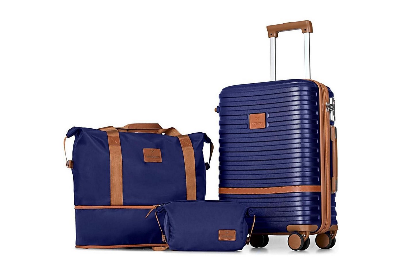 LuxusKollektion Kofferset Koffer ABS Hartschalen TSA Marine Blau Braun Handgepäck-Set 3tlg von LuxusKollektion