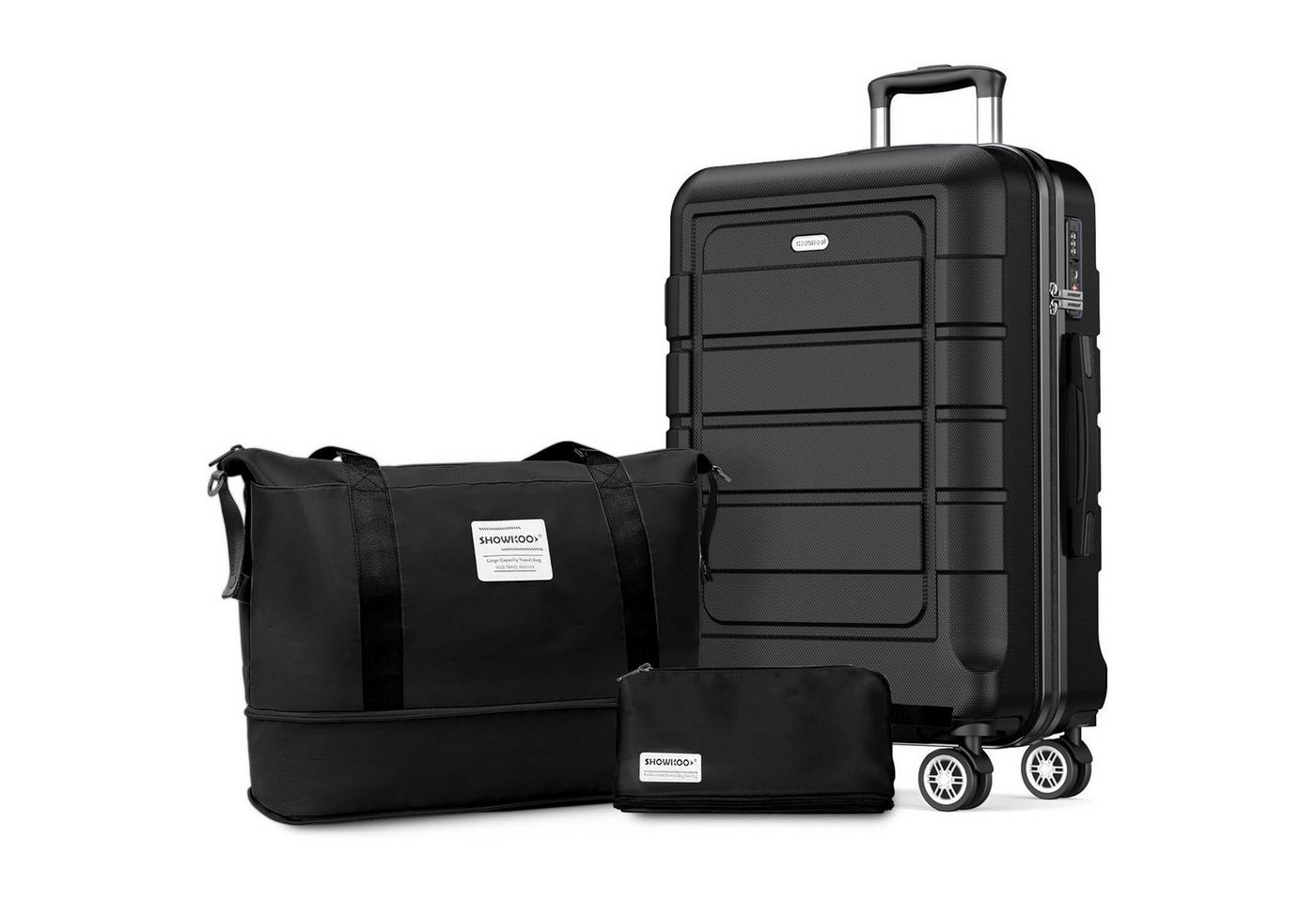 LuxusKollektion Kofferset Koffer Hartschale ABS PC 4 Rollen TSA Mittlerer Koffer Schwarz Set von LuxusKollektion