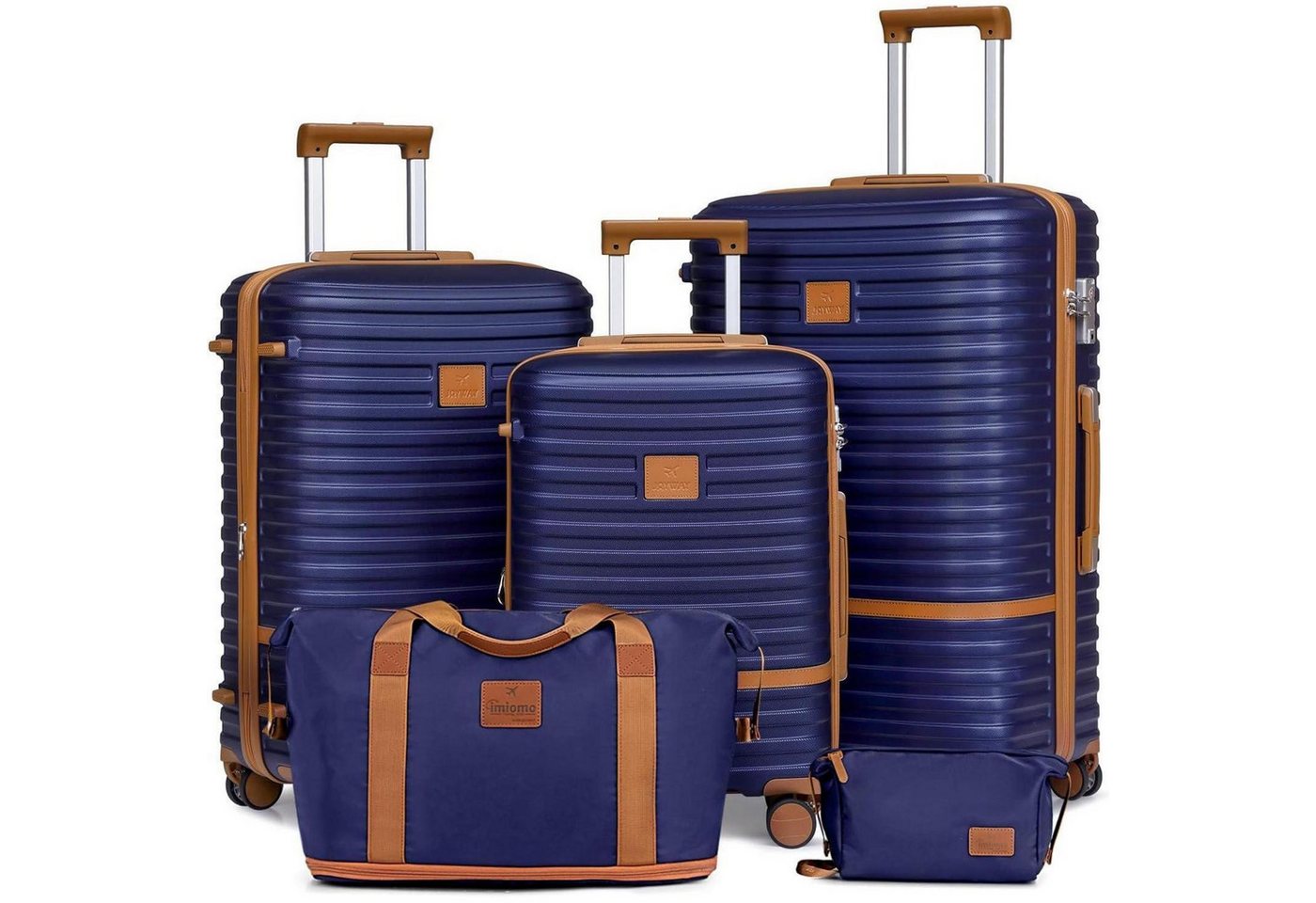 LuxusKollektion Kofferset Koffer Hartschale Trolley Marine Blau Braun Handgepäck-Set 5tlg von LuxusKollektion