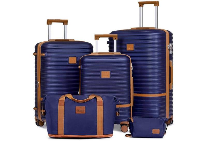 LuxusKollektion Kofferset Koffer Hartschale Trolley Marine Blau Braun Handgepäck-Set 5tlg von LuxusKollektion