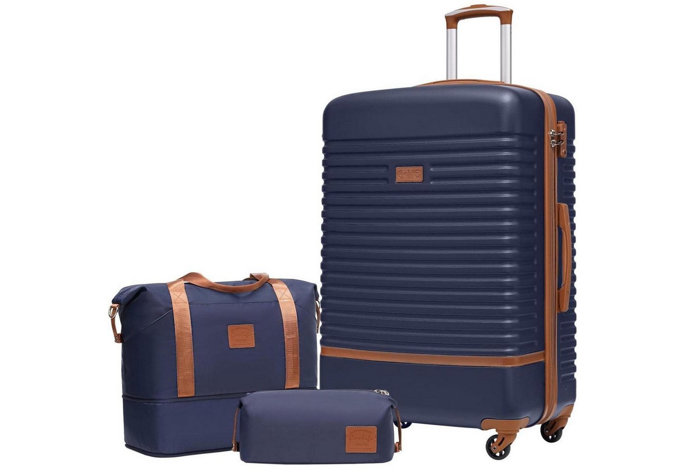 LuxusKollektion Kofferset Koffer Reisetasche ABS 360Grad Blau Braun Großer Koffer-Set 3tlg von LuxusKollektion